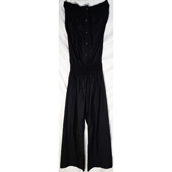 L Space Jumpsuit Black Strapless Wide Leg Coverup Button - Picture 3 of 5